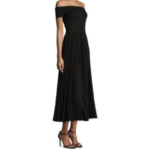 Alice + Olivia Ilana Black Pleated Skirt Off Shoulder Midi Dress sz 6